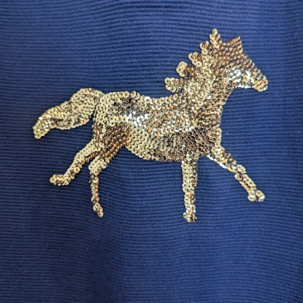 Gymboree Cap Sleeve Ribbed Gold Sequin‎ Horse Dress with Pockets -Girls 5